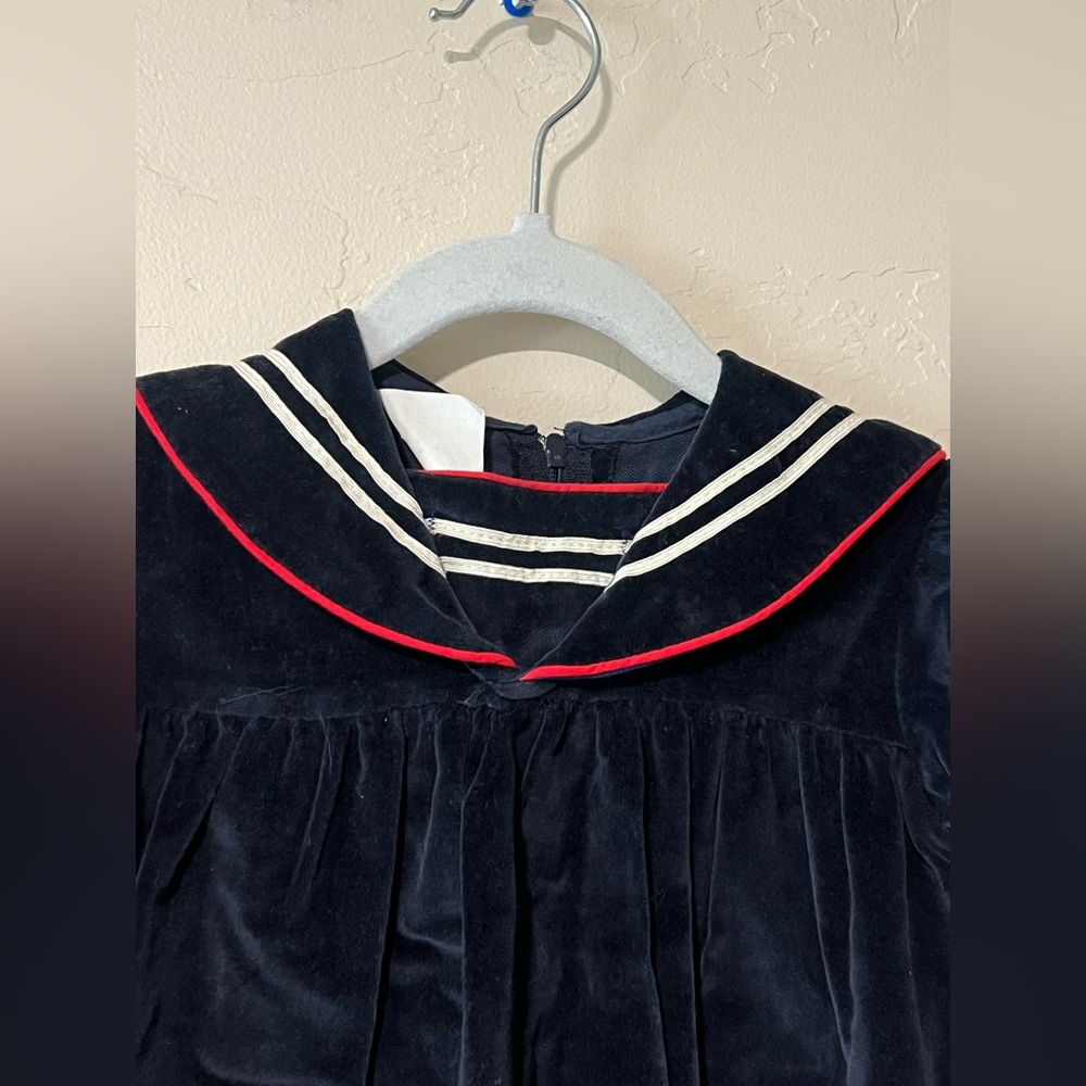 Vintage Navy Blue Sailor Dress with Red Trim Size 12m Made in the USA - Picture 3 of 9